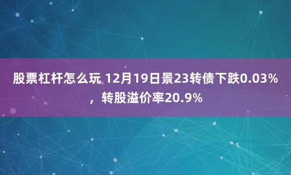 股票杠杆怎么玩 12月19日景23转债下跌0.03%，转股溢价率20.9%