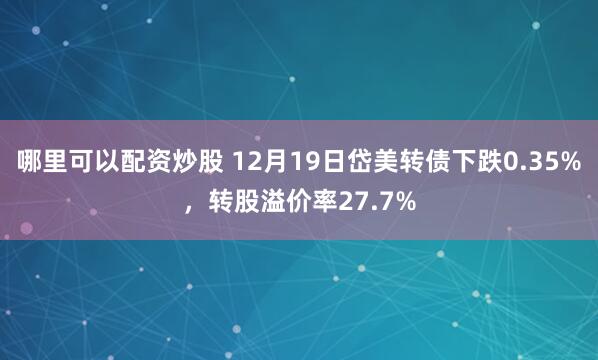 哪里可以配资炒股 12月19日岱美转债下跌0.35%，转股溢价率27.7%