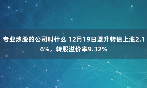 专业炒股的公司叫什么 12月19日盟升转债上涨2.16%，转股溢价率9.32%