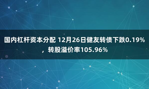 国内杠杆资本分配 12月26日健友转债下跌0.19%，转股溢价率105.96%