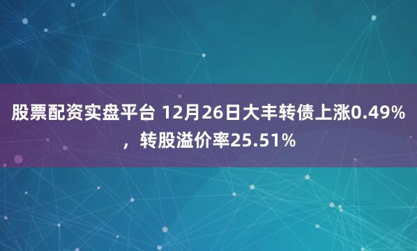 股票配资实盘平台 12月26日大丰转债上涨0.49%，转股溢价率25.51%